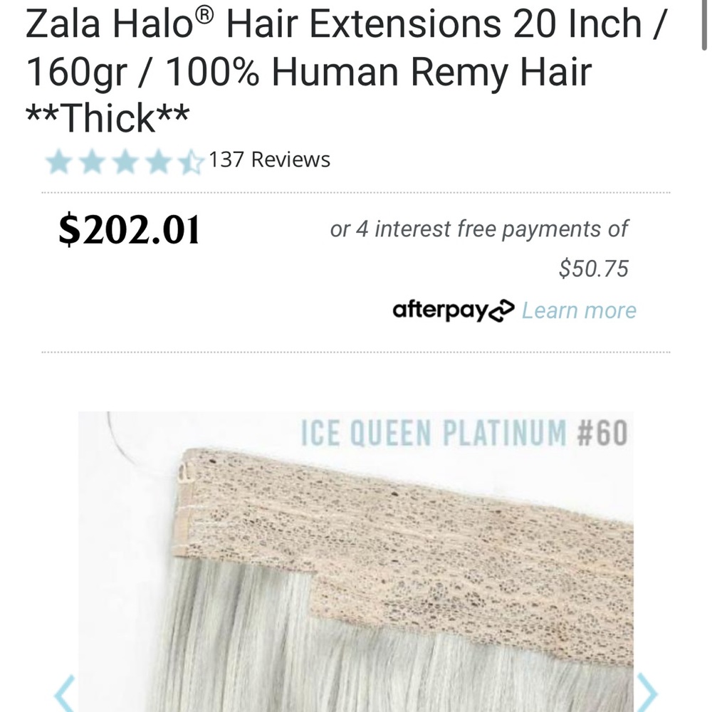 Zala Halo Extension 20in Platinum/Grey $222 value